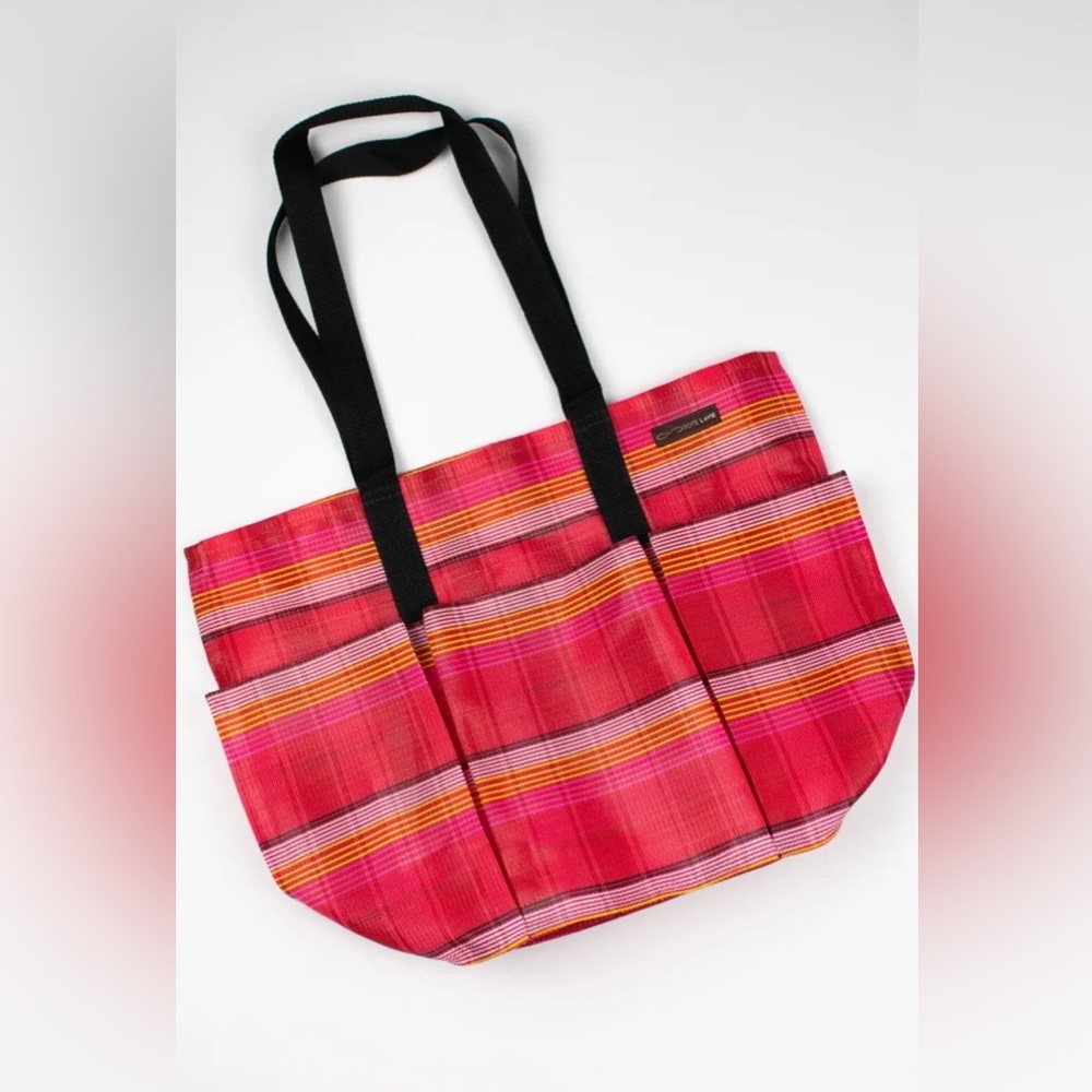 NWOT Tote La Vie Reusable Plaid Shopping Bag w/ Pockets, Durable, Heavy Duty
